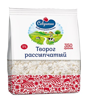 Crumbly cottage cheese 350 grams, 9% fat,