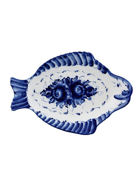 Fish dish, Gzhel, porcelain