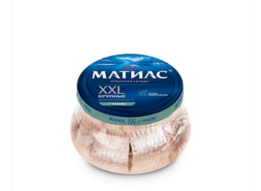 Herring fillet pieces Matias XXL large with onion and oil 260g