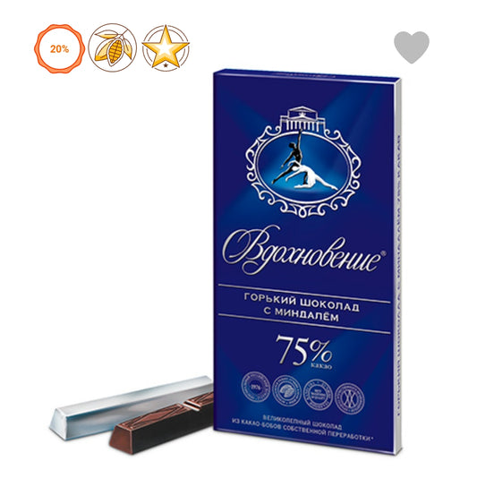 chocolate elite inspiration with almonds 75% cocoa 90g