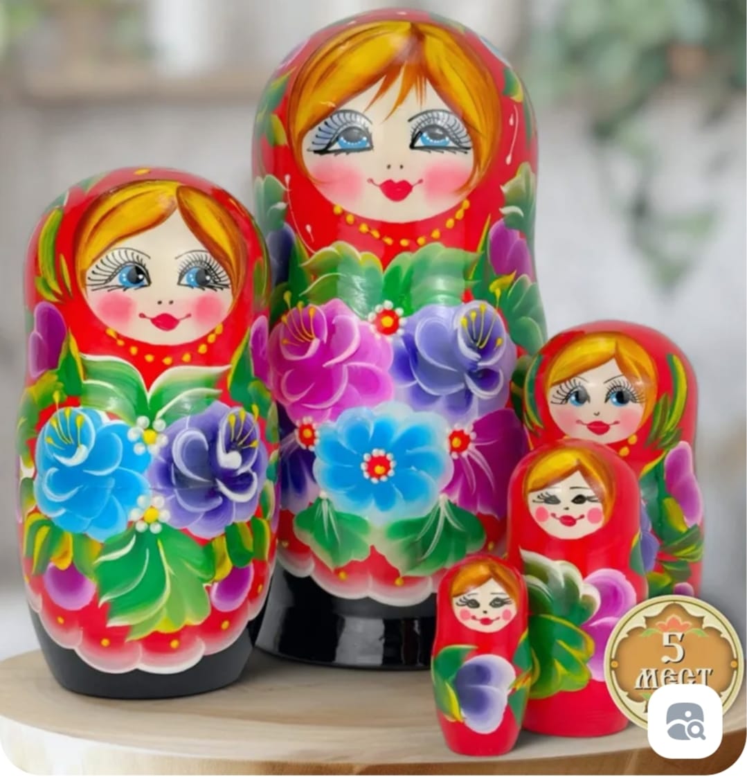 Selection of Russian traditional Matreshka ,nested doll.
Original wood, individual hand-made design,
finest lines,bright colours.