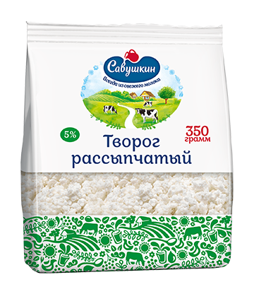 Crumbly cottage cheese 350 grams, 5% fat